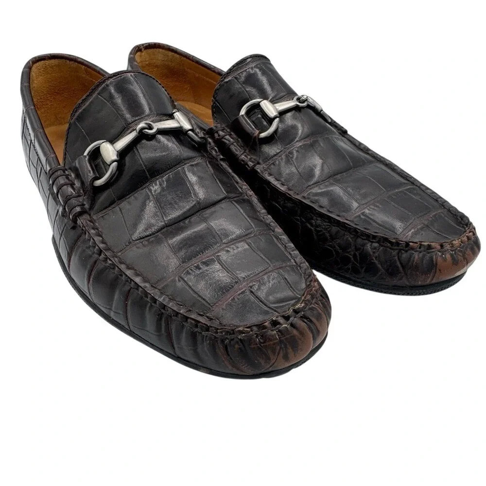 Peter Millar‎ Croc Embossed Leather Loafers Old Money Quiet Luxury, Men's 8.5